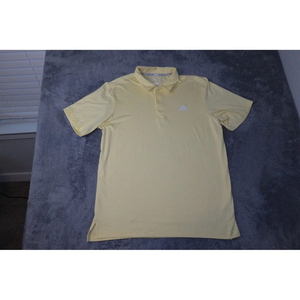 Adidas Golf Men's Yellow Short Sleeve Polo Shirt SZ Large Athletic Casual Fit